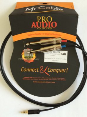 AYJMJ-01.5-SM-Jack mini stereo = Jack 1/4 mono х2шт 1,5 м металлические разъемы