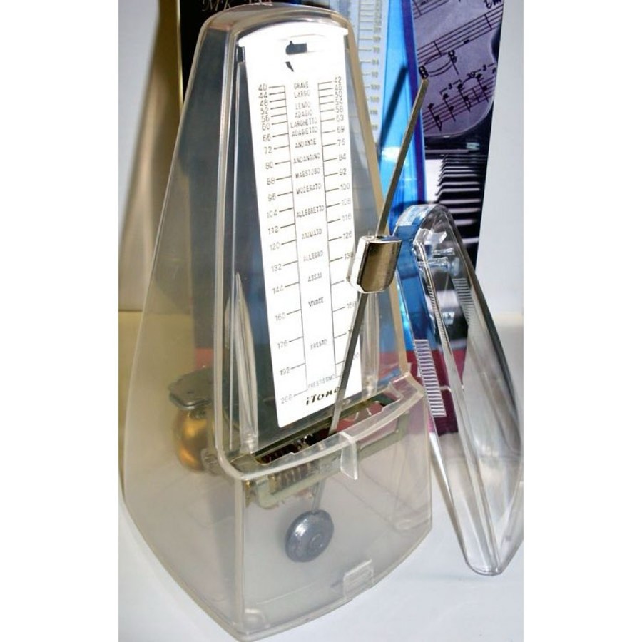 iTone MK-222TB метроном механический, выделение сильной доли, пластик, прозрачный белый