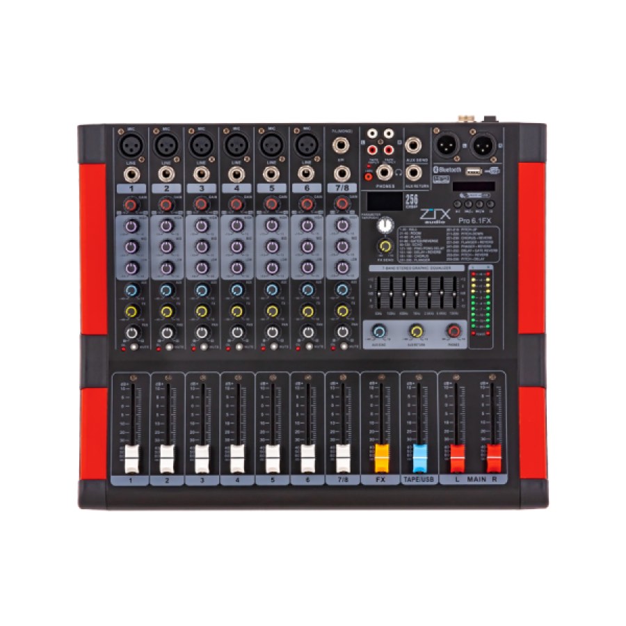 ZTX audio Pro 6.1Fx микшерный пульт 6mono, 1stereo каналы с MP3/SD/DSP/BT/USB
