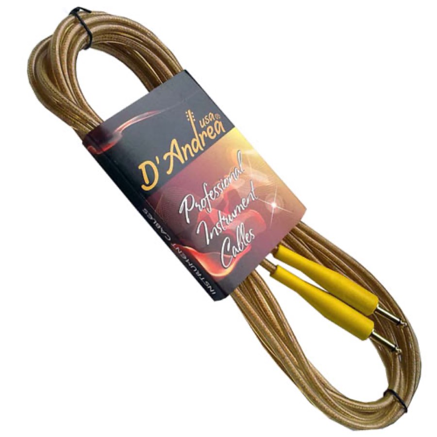 D'Andrea GLRC-15 шнур инструментальный Jack-Jack, прямой-угловой, 4,5м, в прозрачн оплетке, золотой