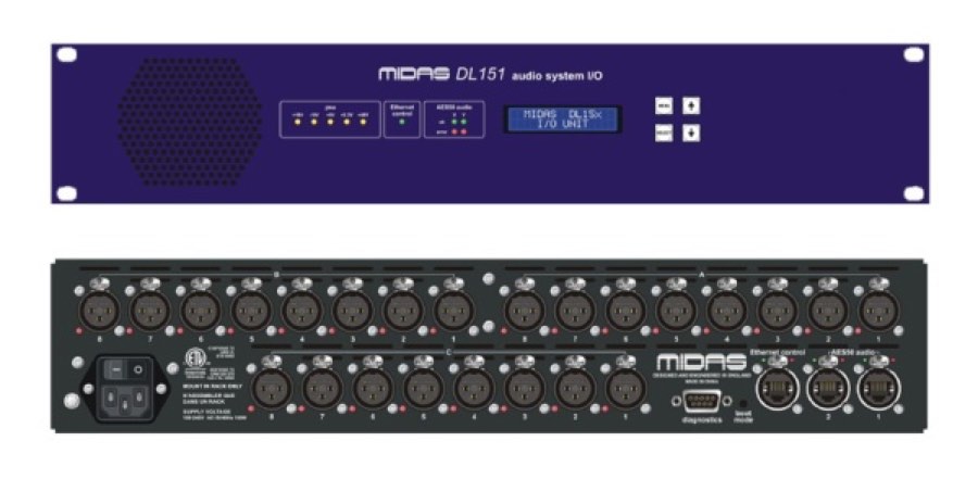 MIDAS DL151 блок 24 мик/лин входа, 96кГц, 2 x AES50, 2U