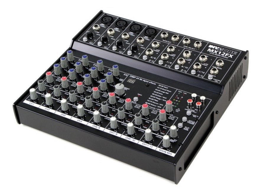 INVOTONE MX12FX - микшерный пульт 4 микрофонных входа XLR Jack, 4 стерео входа с балансными джеками