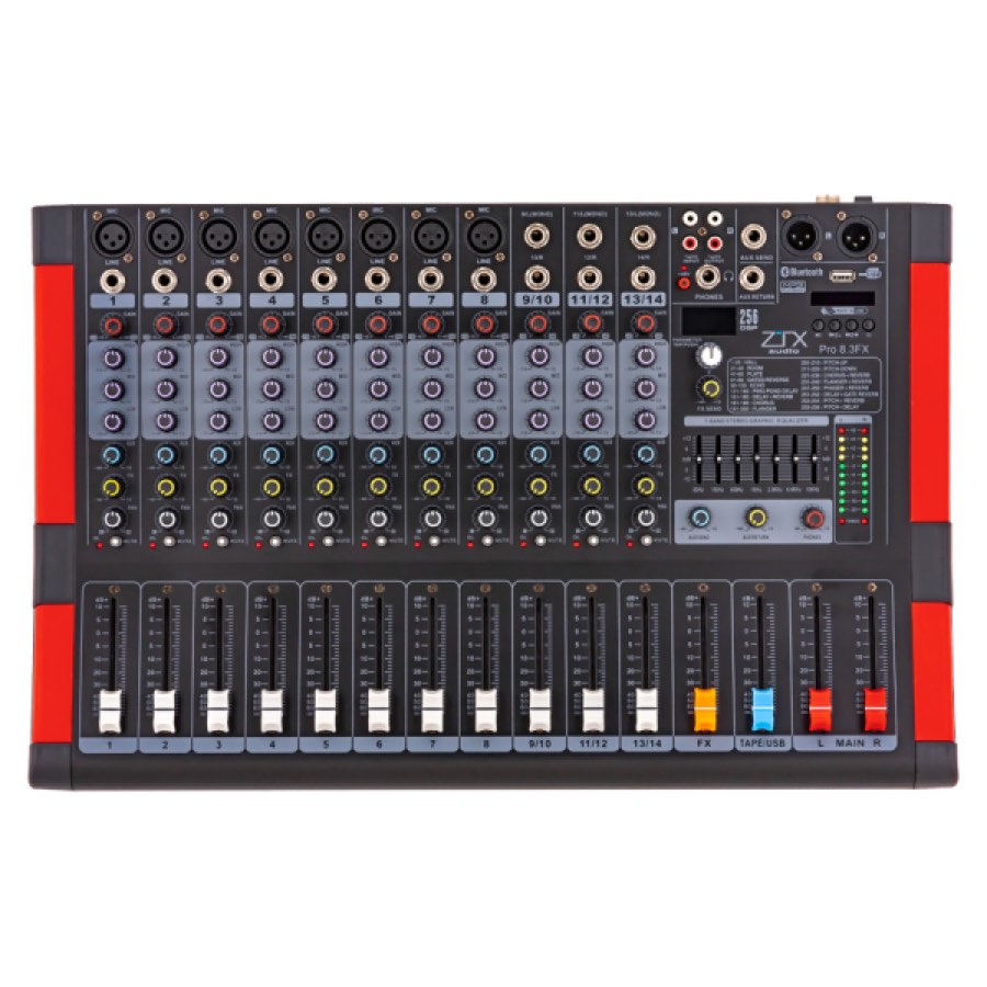 ZTX audio Pro 8.3Fx микшерный пульт 8mono, 3stereo канала с MP3/SD/DSP/BT/USB
